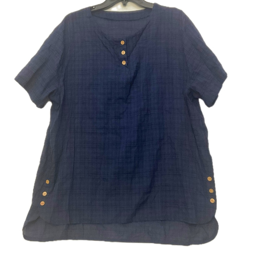 Relaxed Navy Short-Sleeve Tunic with Button Details